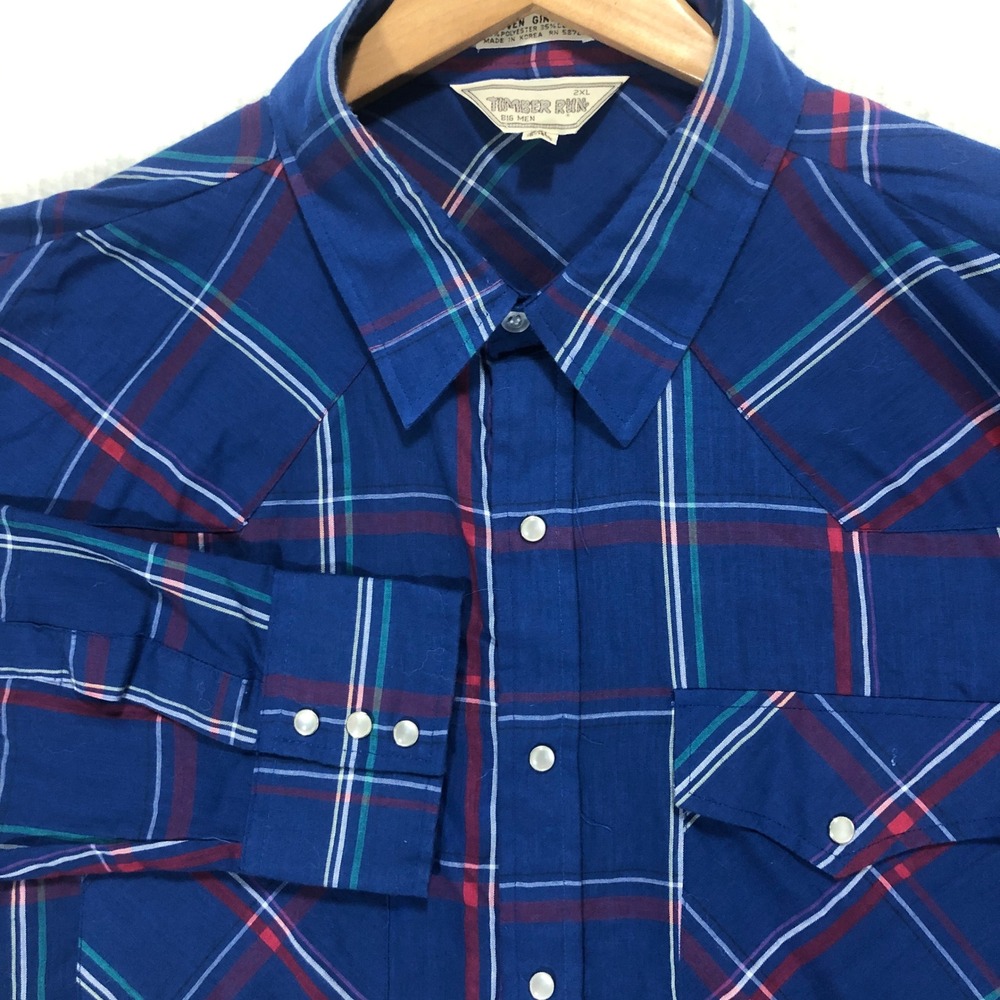 Timber Run Big Men Blue Plaid Western Pearl Snap Shirt‎ 2XL Long Sleeve Cowboy